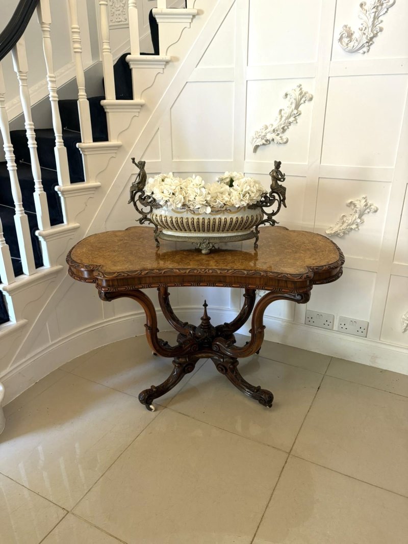 Outstanding Quality Antique Victorian Carved Burr Walnut Centre Table - Image 5